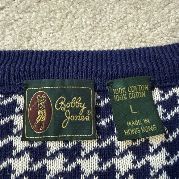 Vintage Bobby Jones Sweater Vest Mens L Blue Houndstooth Cotton Golf Preppy - Picture 3 of 8
